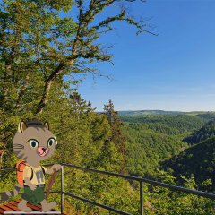 Ausblick Hubertusruh mit MAskottchen