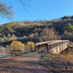 Die Brücke über die Nahe im Winter auf der Traumschleife Gräfin Loretta in Frauenberg