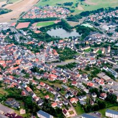 Luftbild Stadt und Weiher