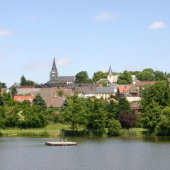 Alte Stadtansicht mit 2 Kirchtürmen