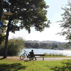 Radfahrer am Weiher