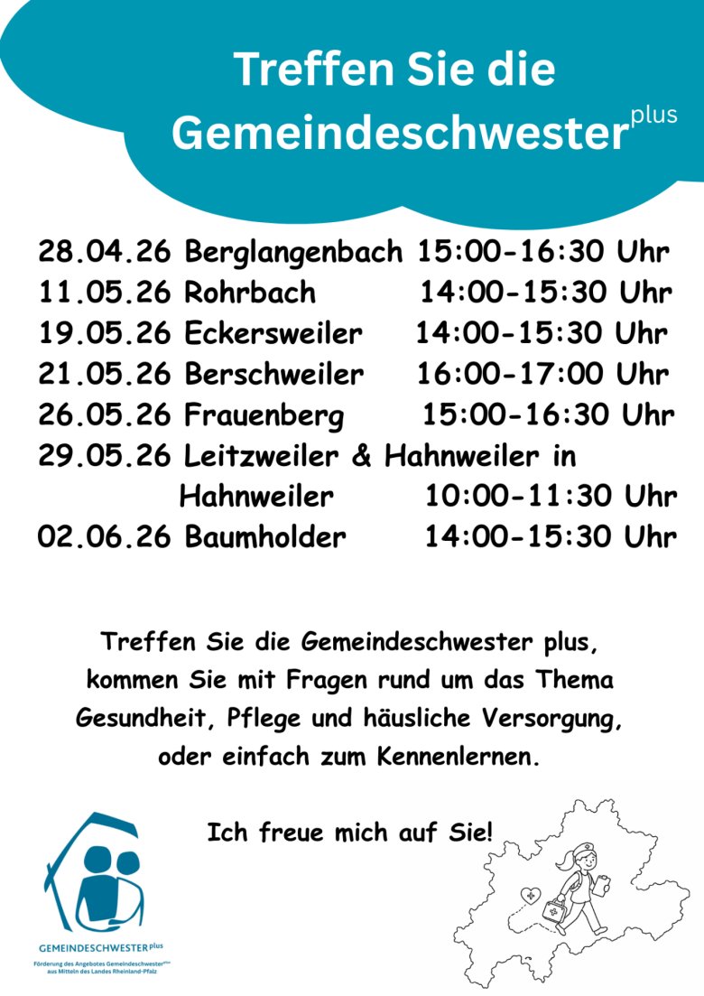 Sprechstunden der Gemeindeschwester plus VG Baumholder Sommer 2025