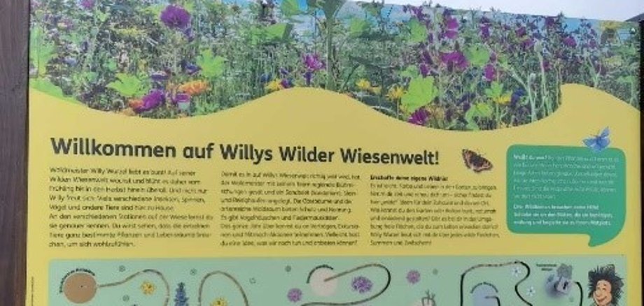 Willys Wiesenwelt Ein Schild auf Willys Wiesenwelt
