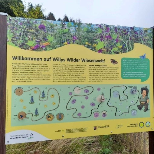 Willys Wiesenwelt Ein Schild auf Willys Wiesenwelt