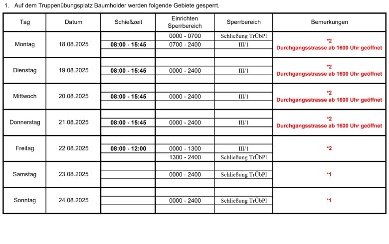 Truppenübungsplatz Schießzeiten KW 34 Truppenübungsplatz Schießzeiten KW 34
