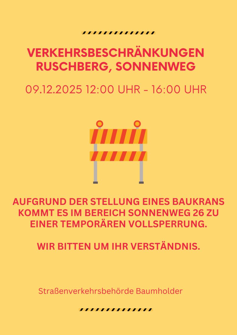 Sperrung in Ruschberg - Sonnenweg am 09.12.2025