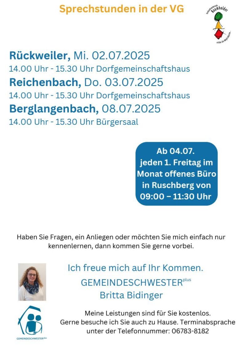 Sprechstundenübersicht der GemeindeschwesterPlus