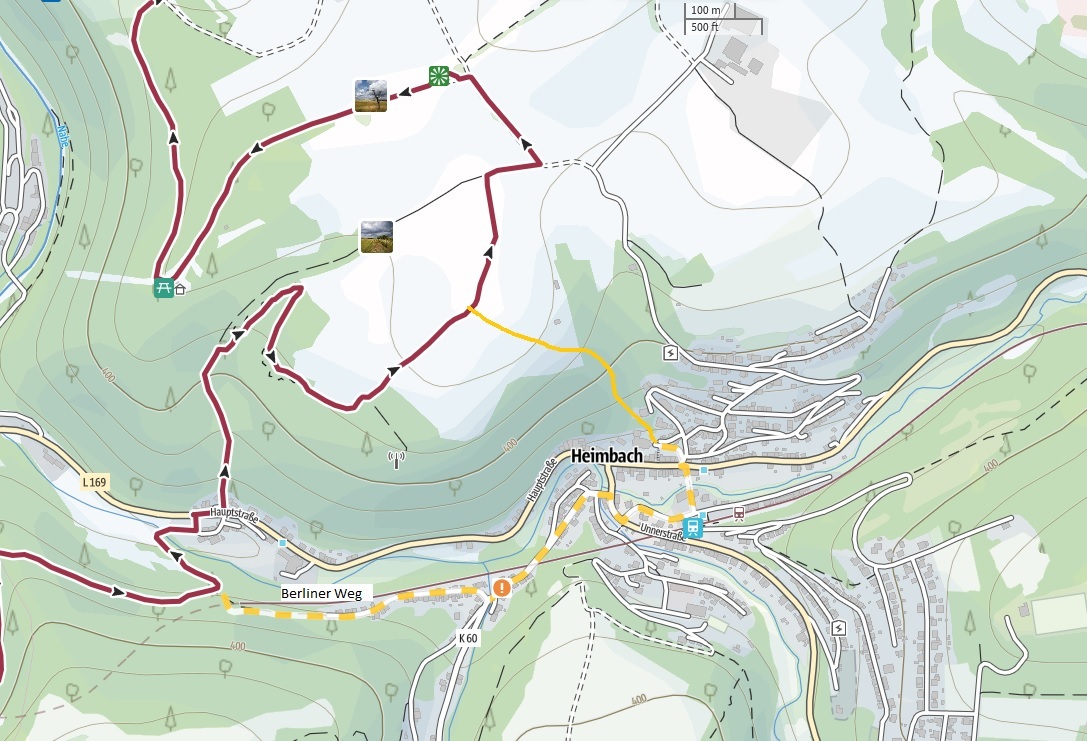Karte mit der Umleitung des Nahesteigs in Heimbach Karte mit der Umleitung des Nahesteigs in Heimbach