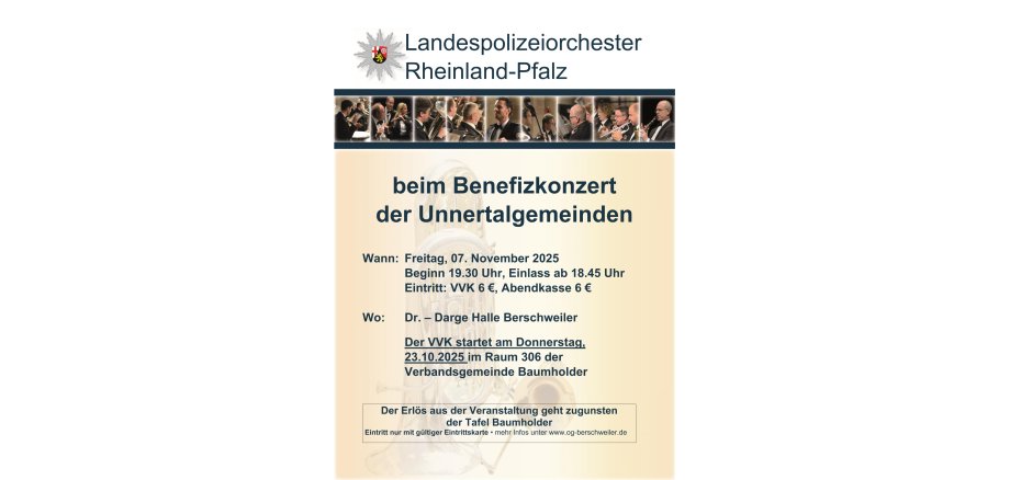 Plakat Benefizkonzert des Landespolizeiorchestersd RLP 2025 in Berschweiler