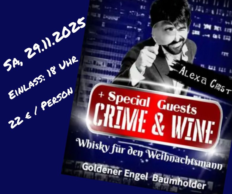 Crime & Wine im Goldenen Engel Baumholder am 29.11.2025 Plakat zu Crime & Wine im Goldenen Engel Baumholder am 29.11.2025