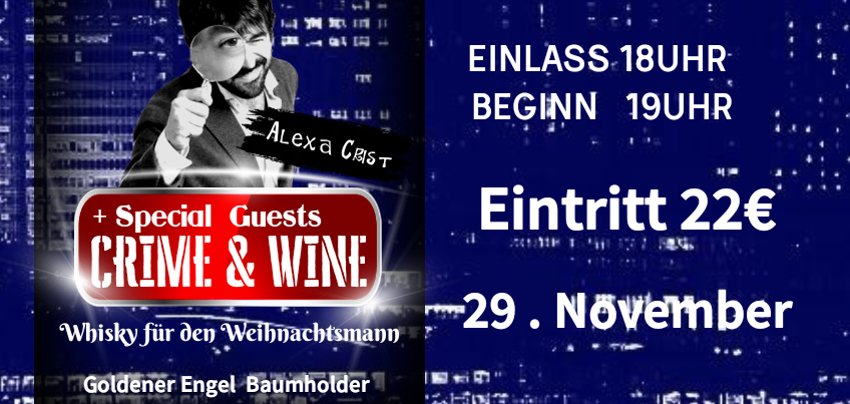 Crime & Wine im Goldenen Engel Baumholder am 29.11.2025 Crime & Wine im Goldenen Engel Baumholder am 29.11.2025