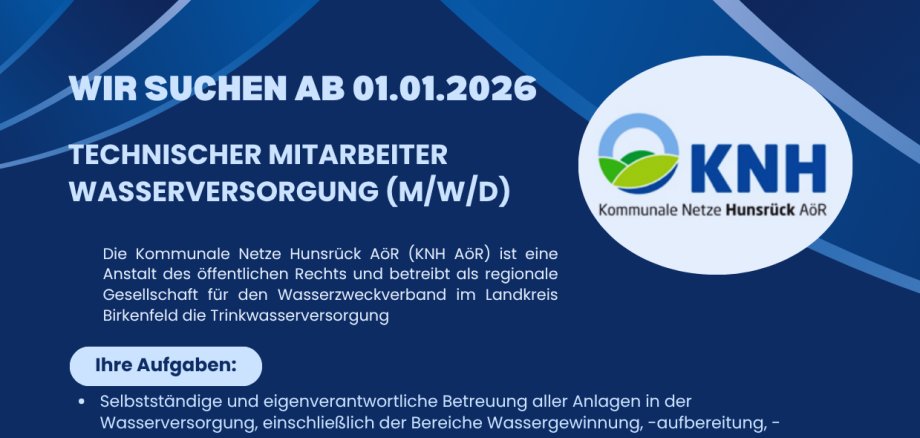 Technischer Mitarbeiter Kommunale Netze Hunsrück AöR gesucht Technischer Mitarbeiter Kommunale Netze Hunsrück AöR gesucht