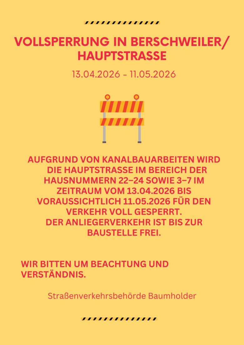 Straßensperrung in Berschweiler