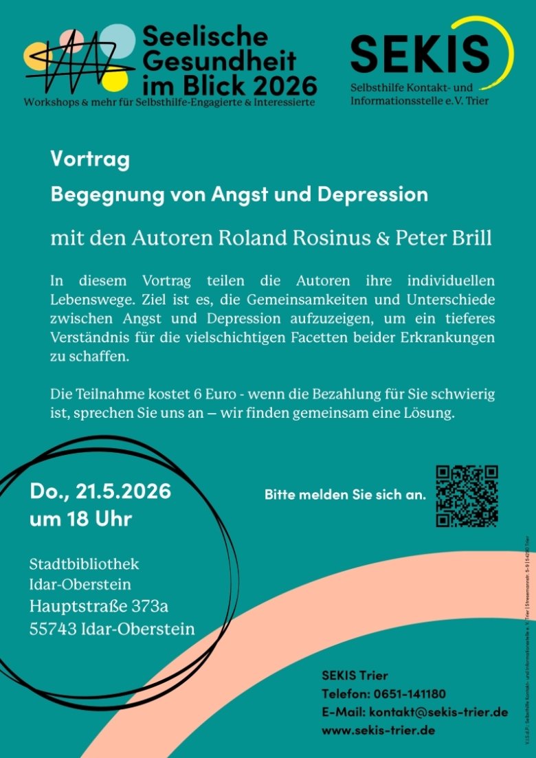 Plakat zum Vortrag Seelische Gesundheit - Angst und Depression