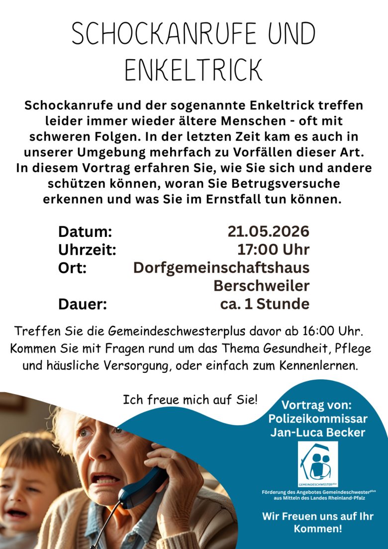 Enkeltrick und Gemeindeschwester Plus Treffen in Berschweiler am 21.05.2026