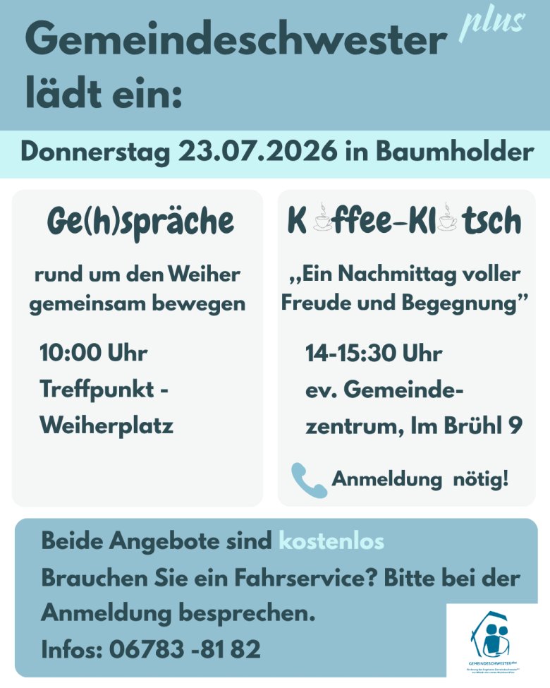 Ge(h)spräche und Kaffeeklatsch in Baumholder am 23.07.2026 