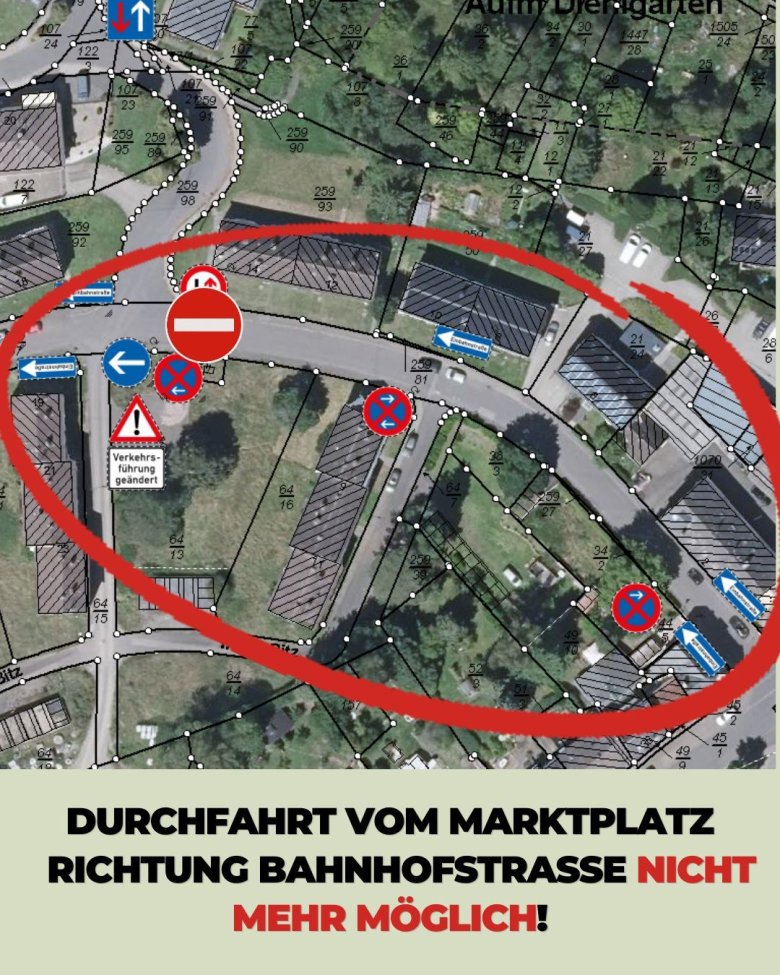 Bahnhofstraße Ecke In der Bitz Baumholder - neue Einbahnstraßenregelung