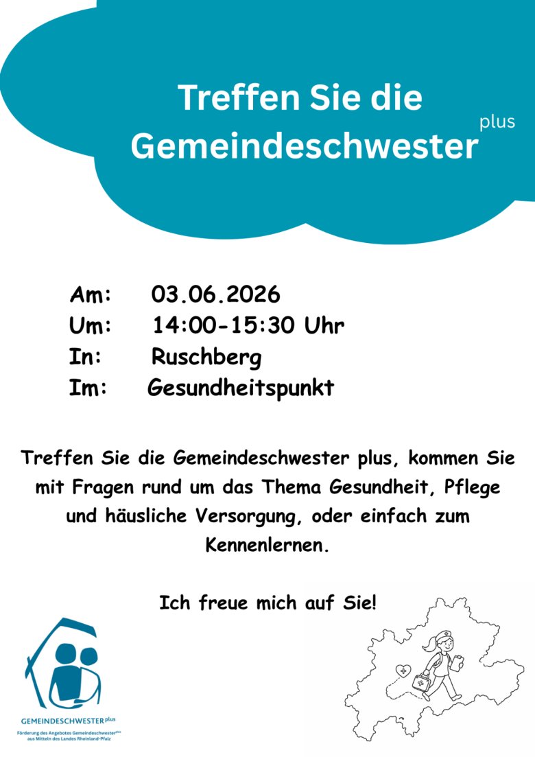 Treffen Sie die Gemeindeschwesterplus am 03.06.2026 im Gesundheitspunkt Ruschberg
