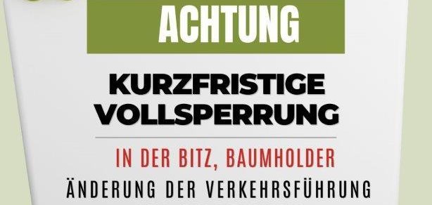Kurzfristige Vollsperrung in der Straße In der Bitz Baumholder