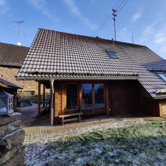 Ferienhaus Blockhaus in Eckersweiler -  Winter Terrasse mit Gartenbereich Ferienhaus Blockhaus in Eckersweiler -  Winter Terrasse mit Gartenbereich
