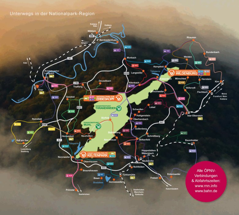 Karte zum ÖPNV in der Nationalpark-Region Hunsrück-Hochwald