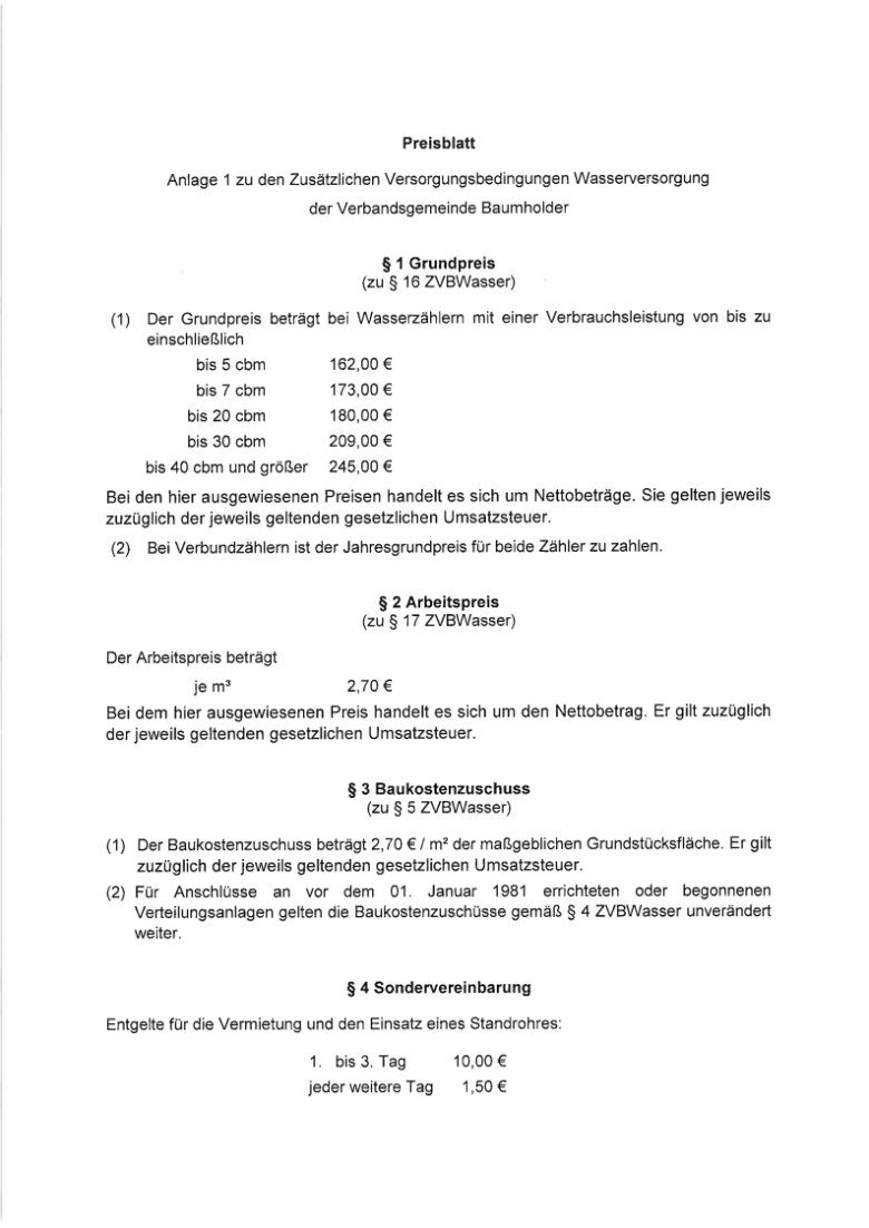 Preisblatt Wasser 2026 _ VG Baumholder Seite 1